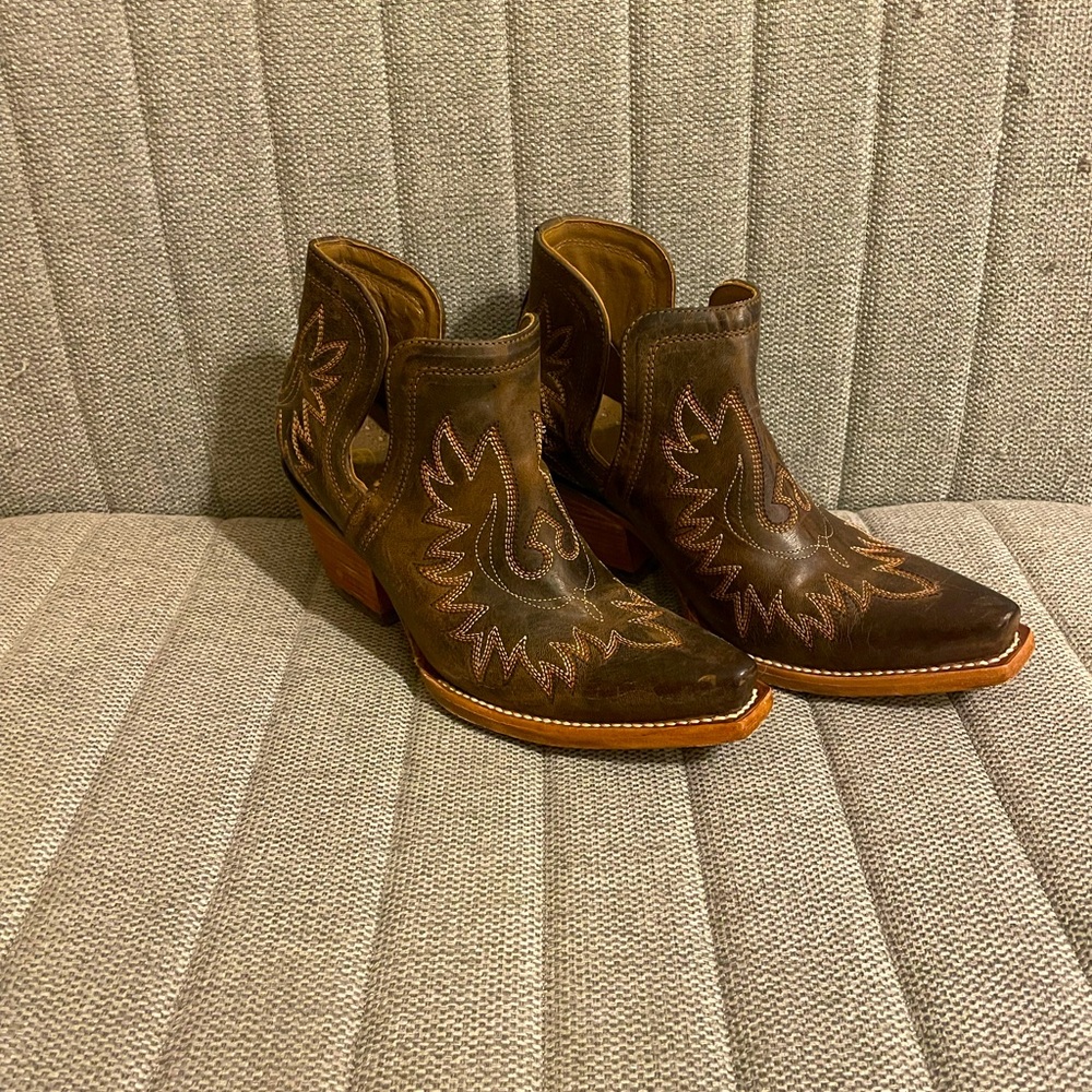 Ariat Brown Leather Cutout Ankle Booties